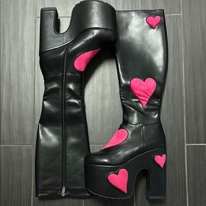 Dolls Kill La Moda Black and Pink Heart Platform Boots